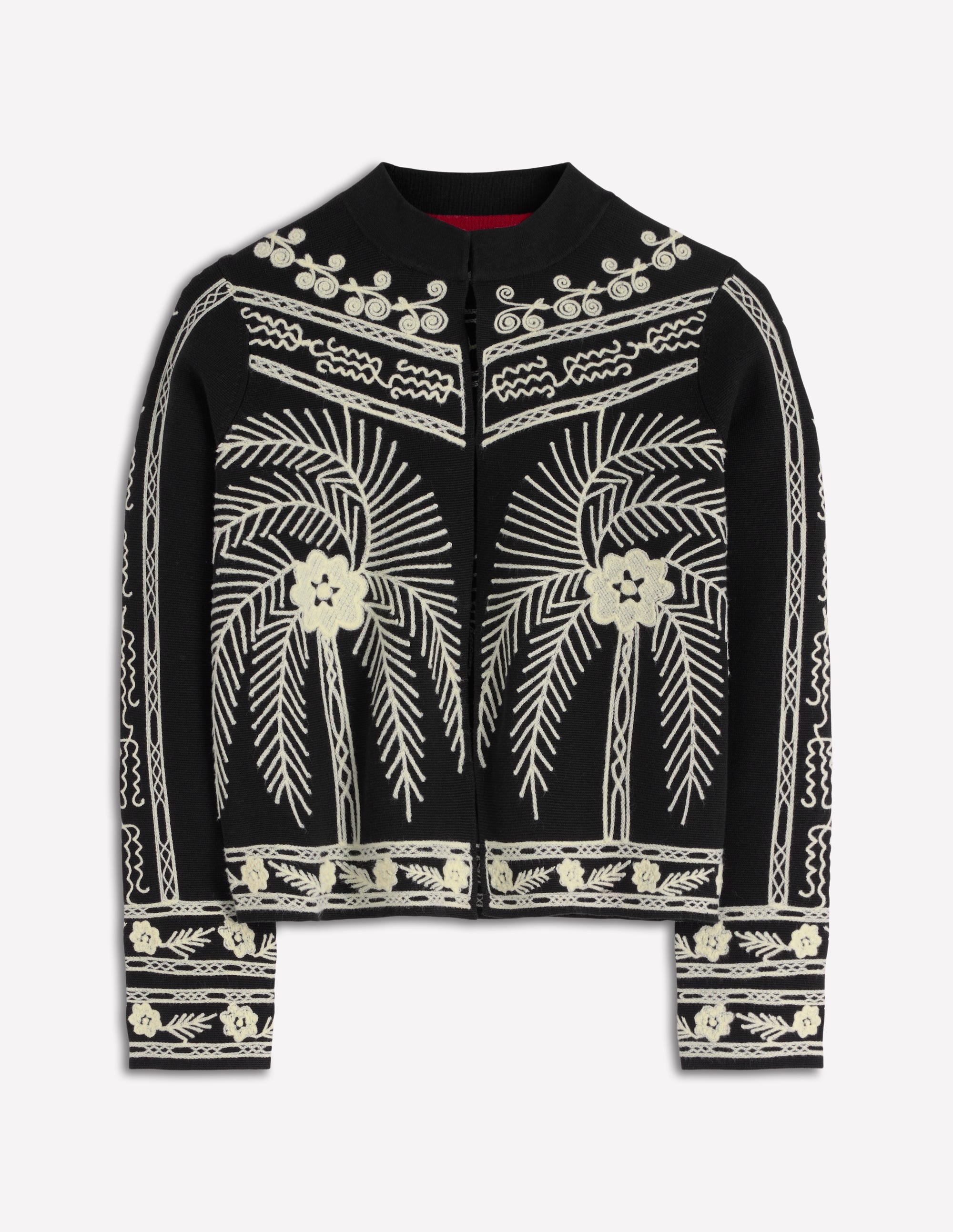 Elena Stand Neck Jacket-Black Embroidery