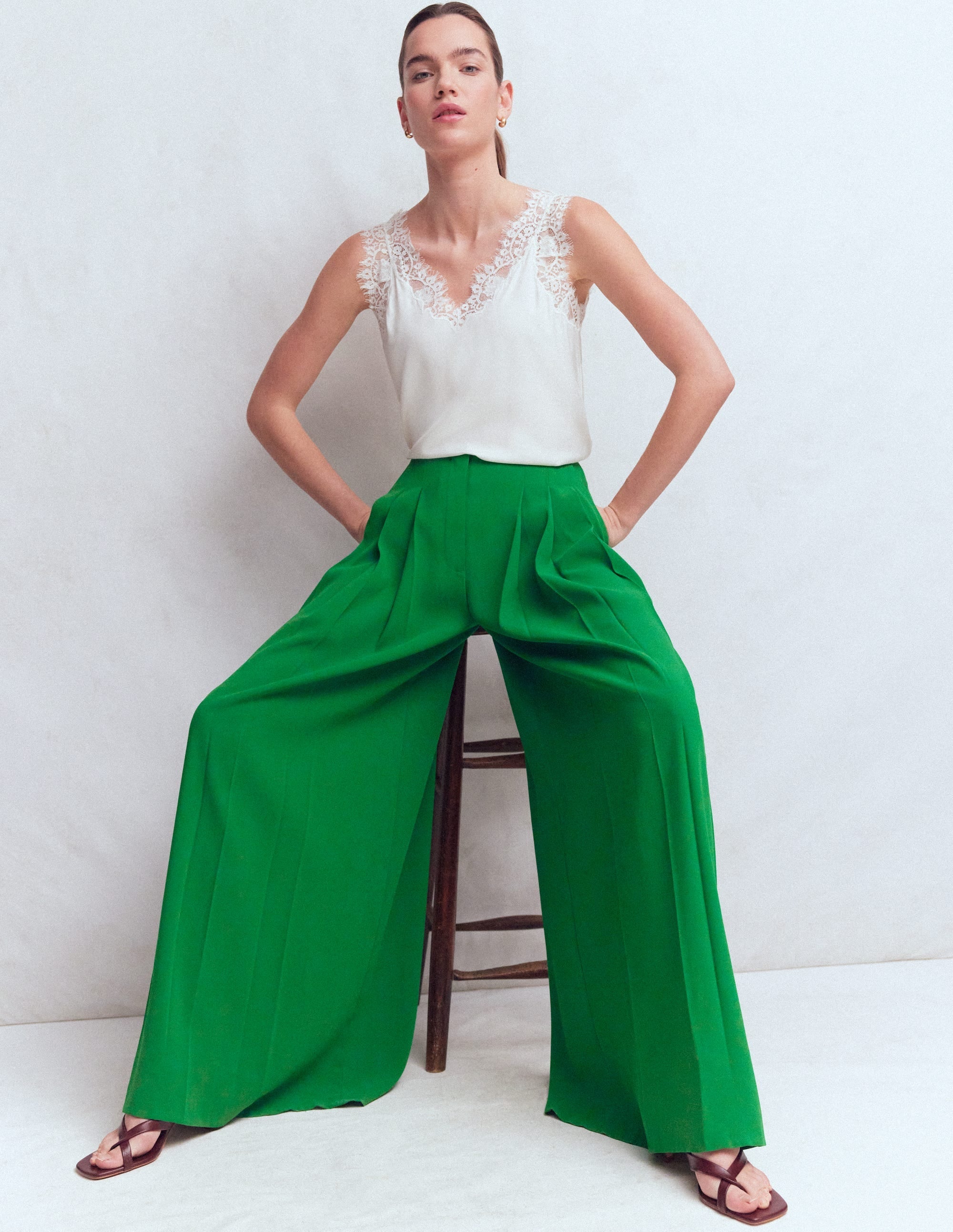 Regent Wide Leg Pants-Rich Emerald
