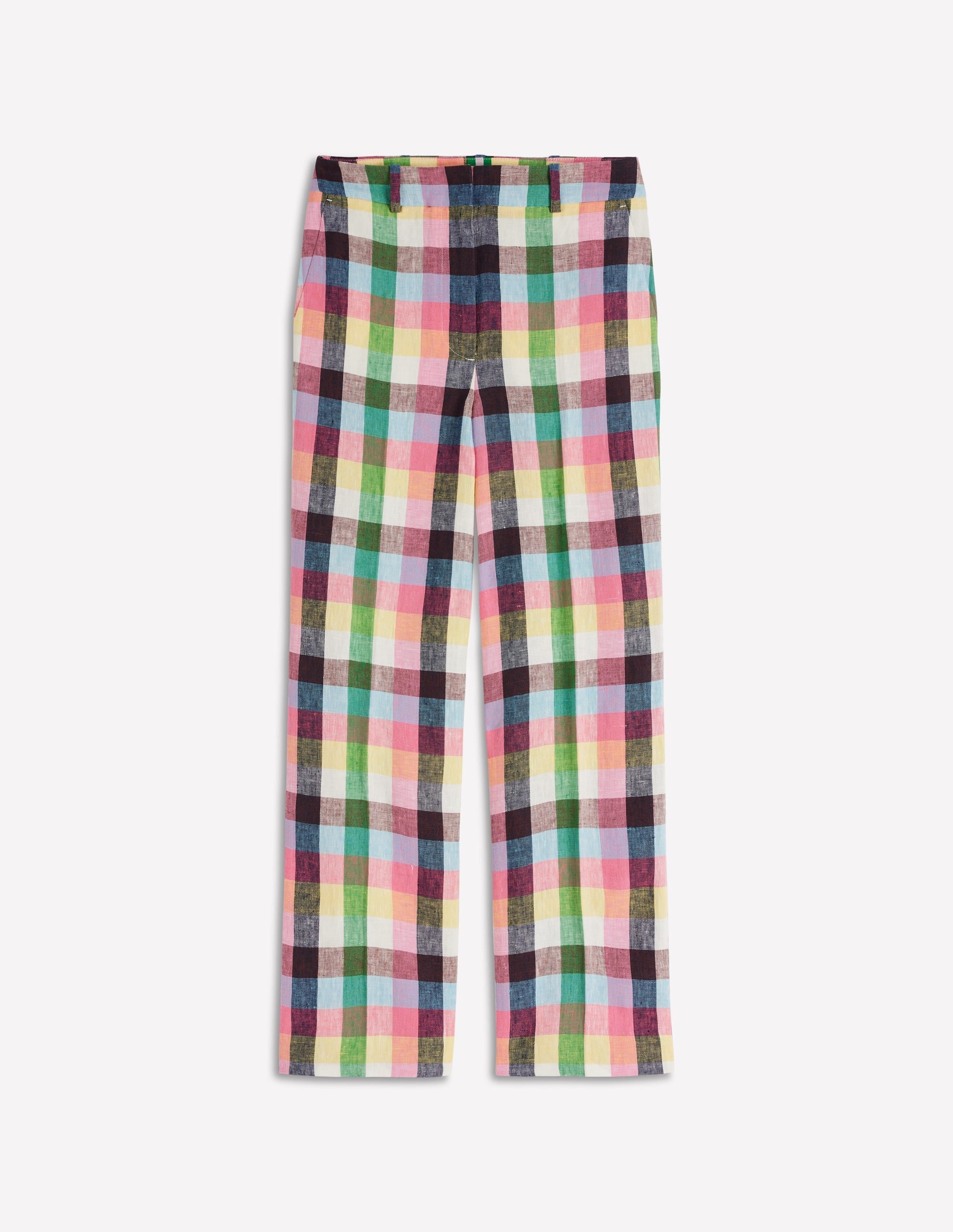 Canonbury 7/8 Linen Pants-Soft Yellow, Pink Multigingham
