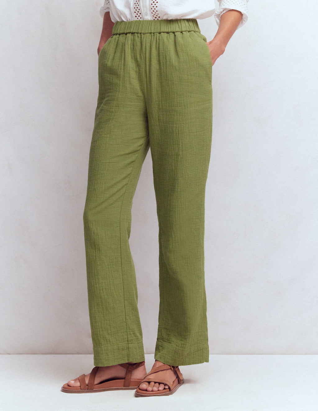 Pull On Double Cloth Pants-Olive Green
