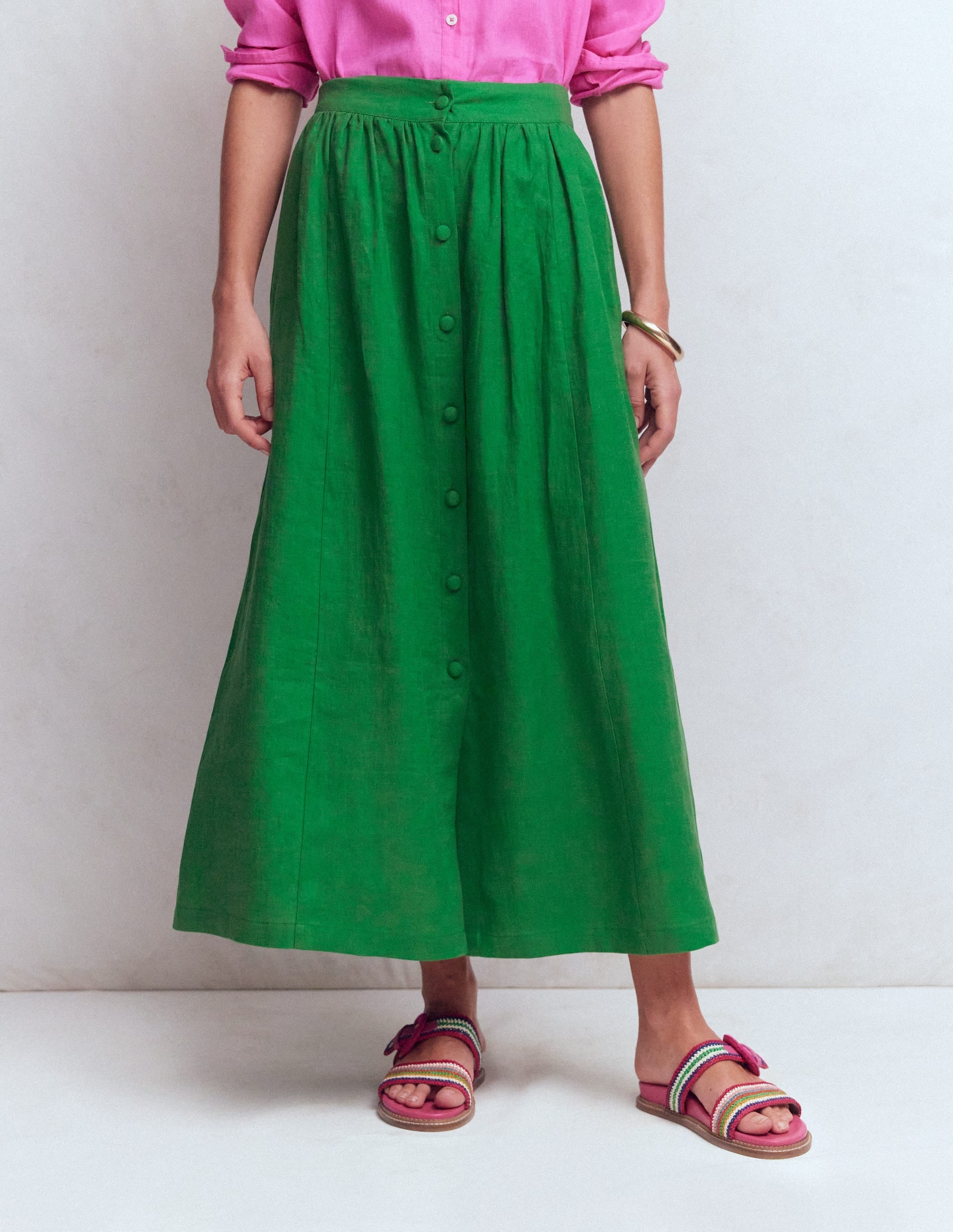 Emma Linen Maxi Skirt-Highland Green