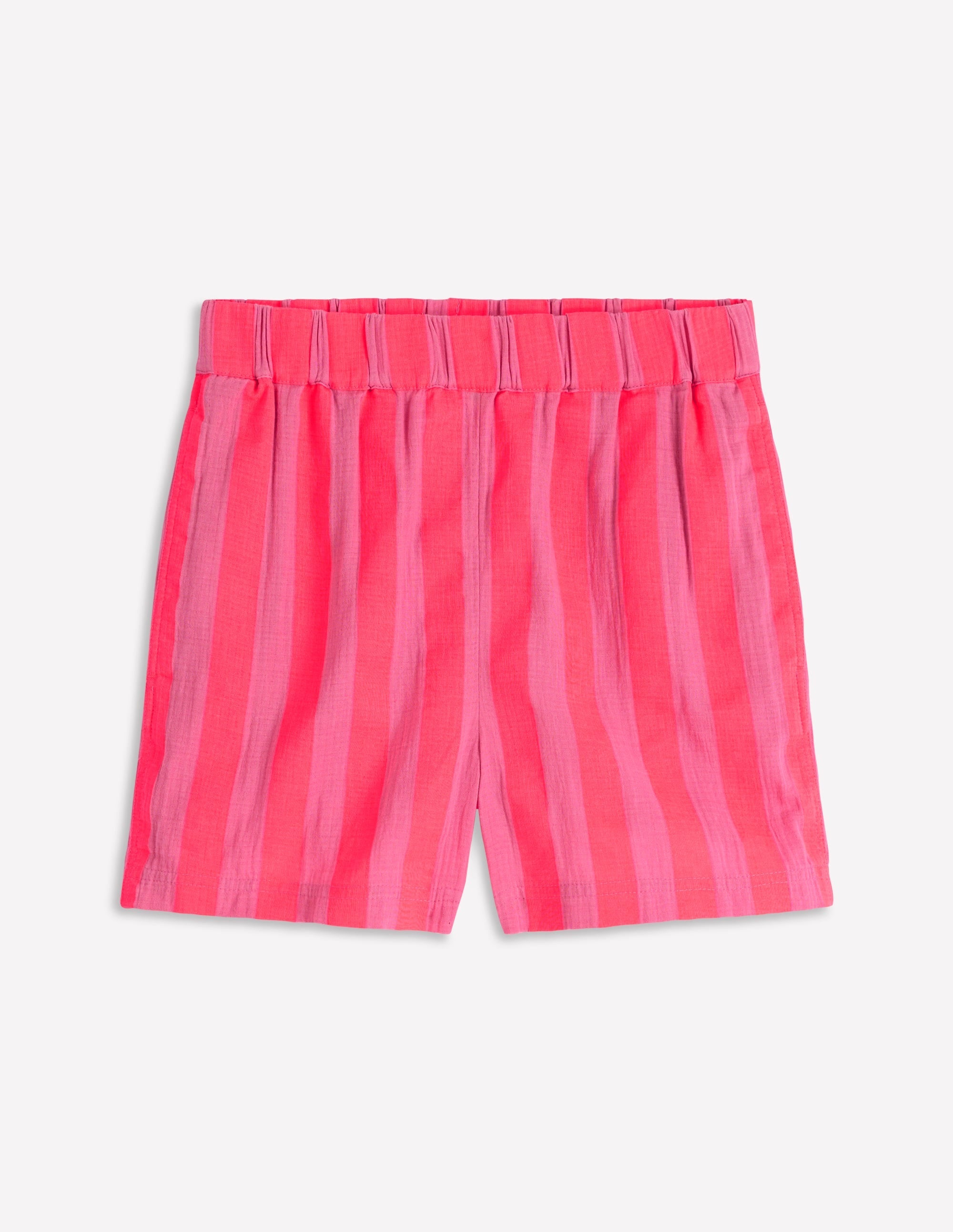 Pull On Double Cloth Shorts-Pink, Neon Coral Mid Stripe