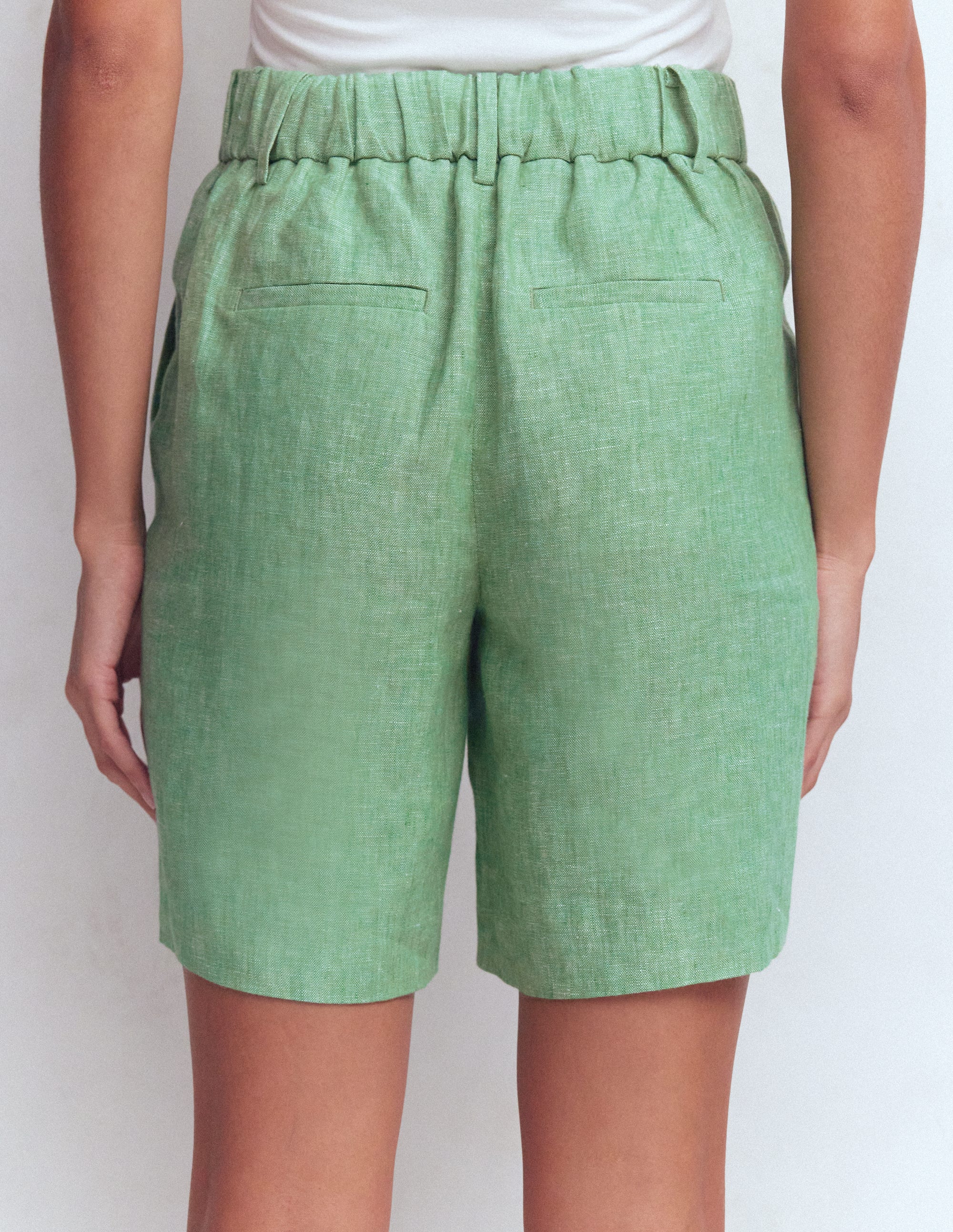 Kensington Linen Shorts-Aloe Green Chambray