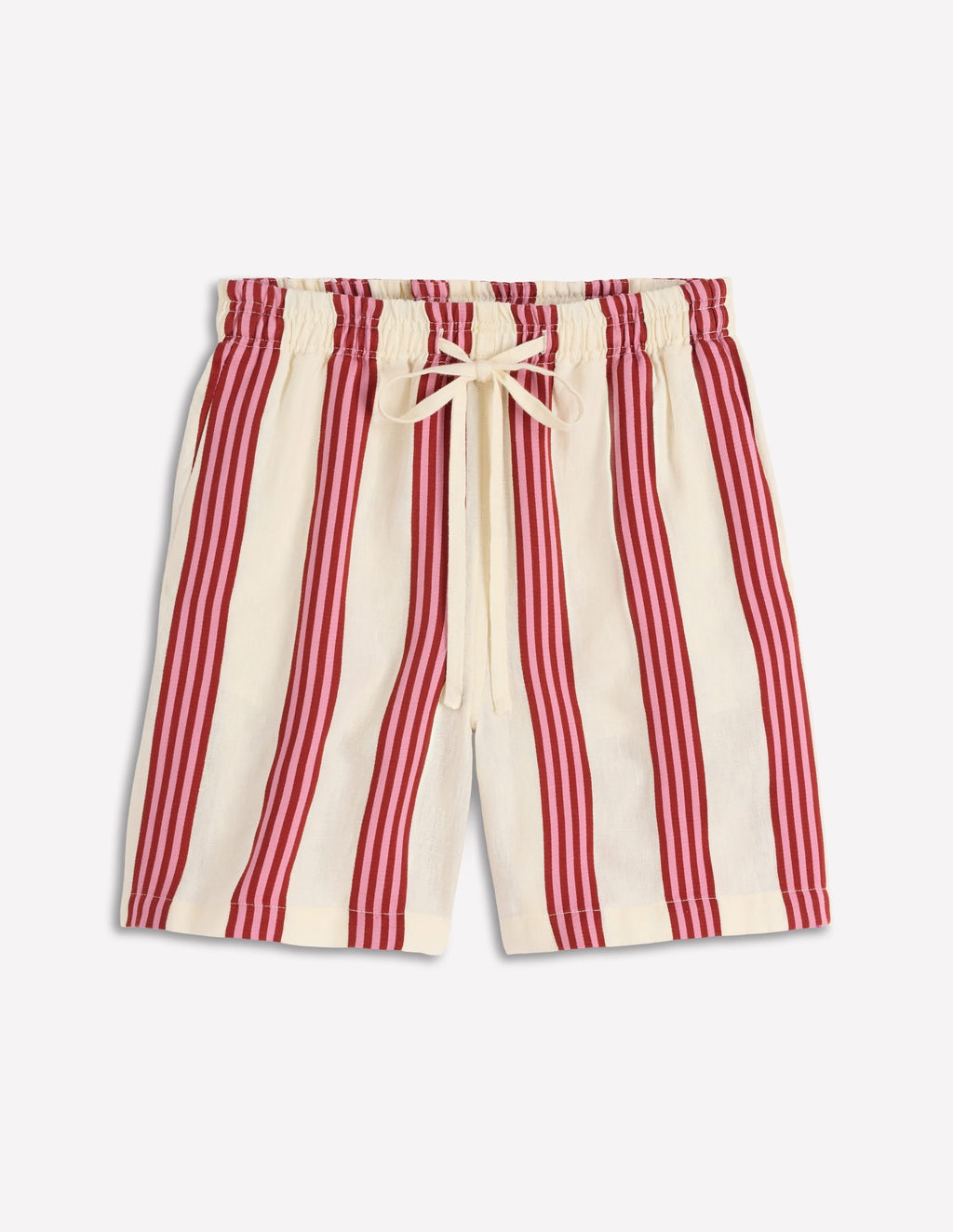 Islington Linen Shorts-Ivory, Brown, Pink Stripe