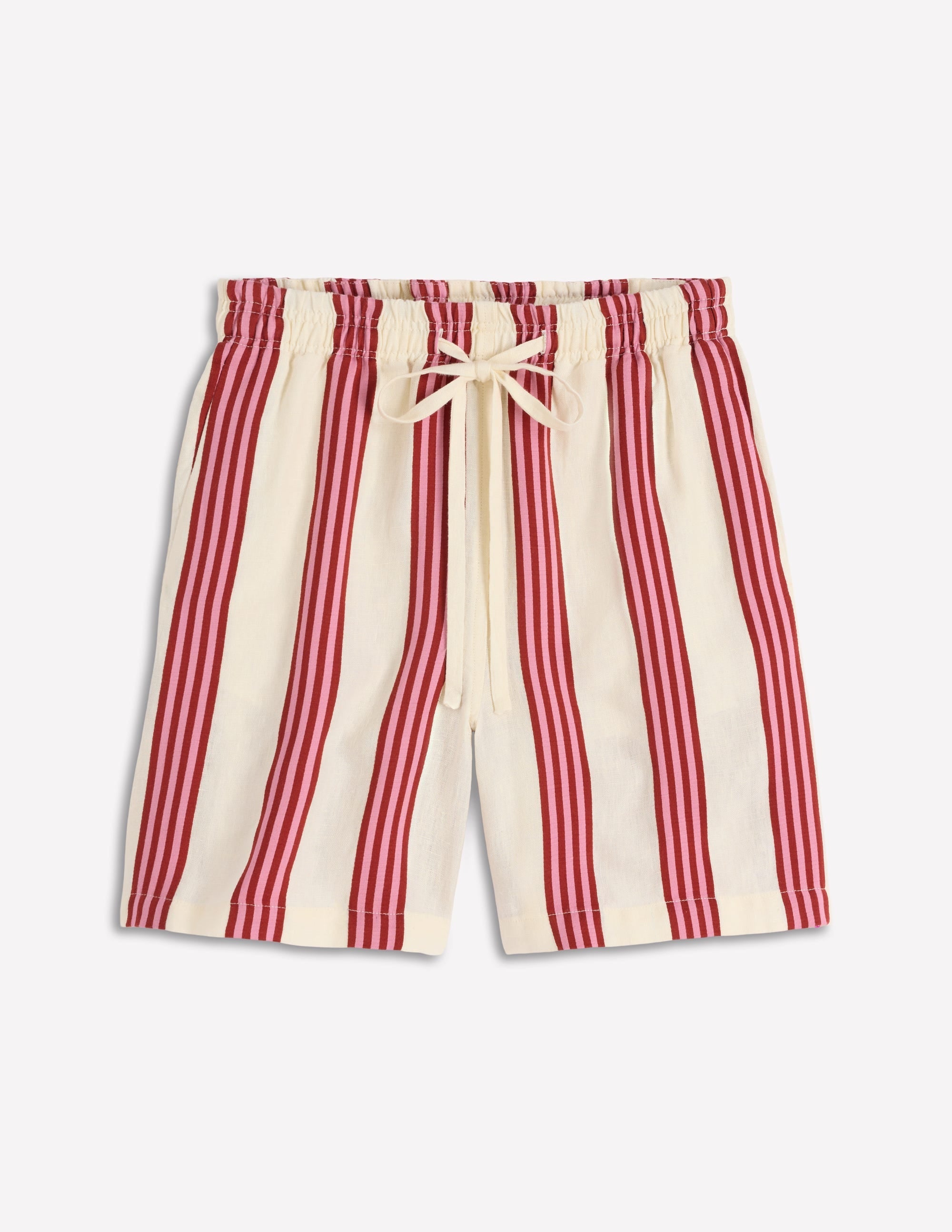 Islington Linen Shorts-Ivory, Brown, Pink Stripe