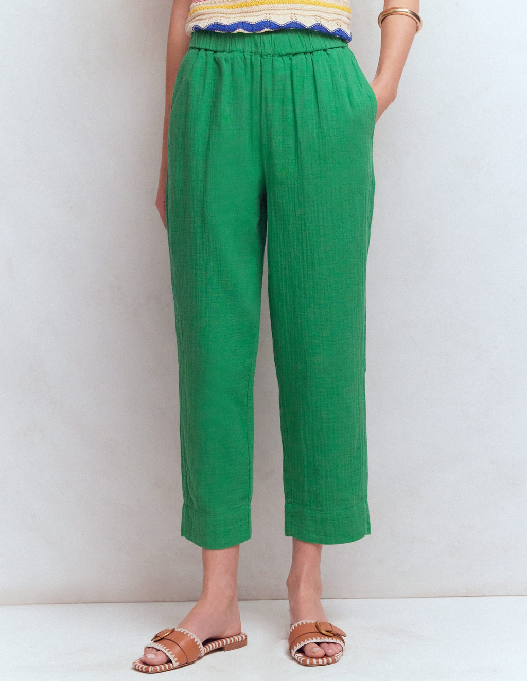 Double Cloth Crop Pants-Shamrock Green