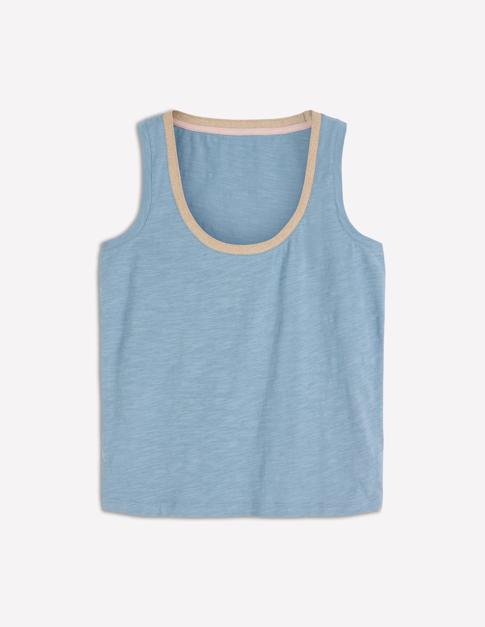 Metallic Trim Scoop Neck Vest-French Blue