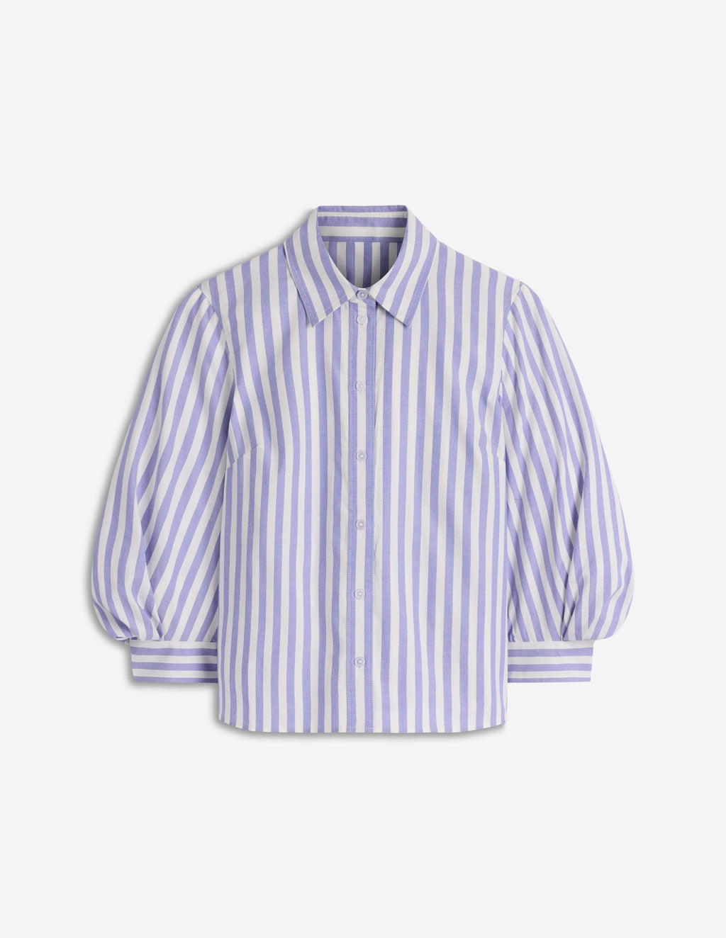 Puff Sleeve Oxford Shirt-Navy, Ivory Stripe