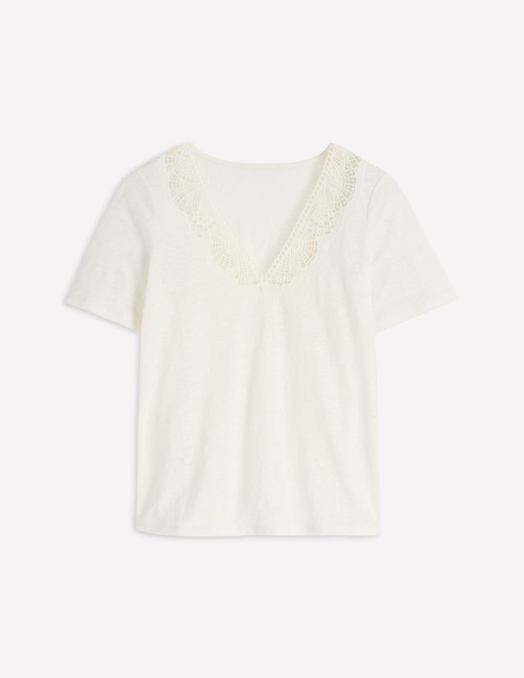 Tara Lace Trim Linen T-shirt-Coconut Milk