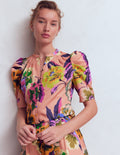 Pleated Mutton Sleeve Top-Multi, Opulent Blossom