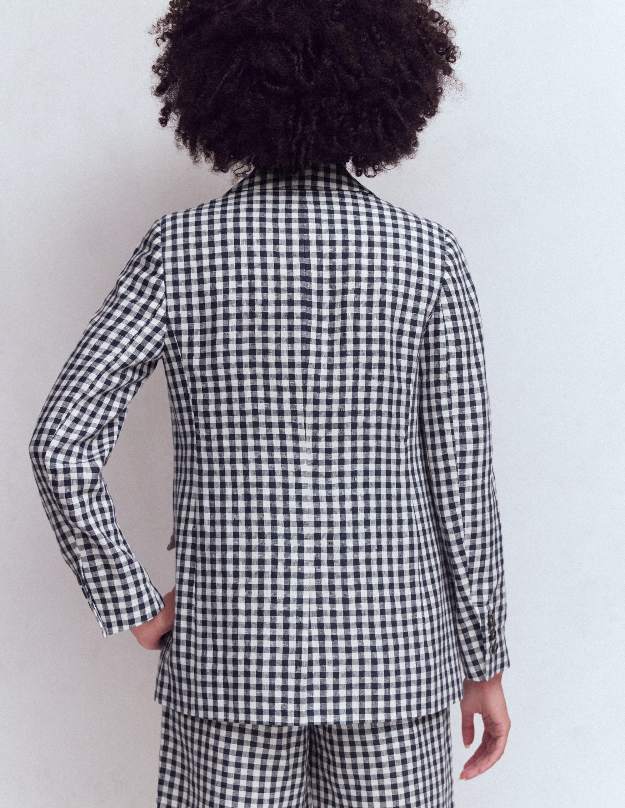 Woodbridge Linen Blazer-Navy, Ivory Gingham