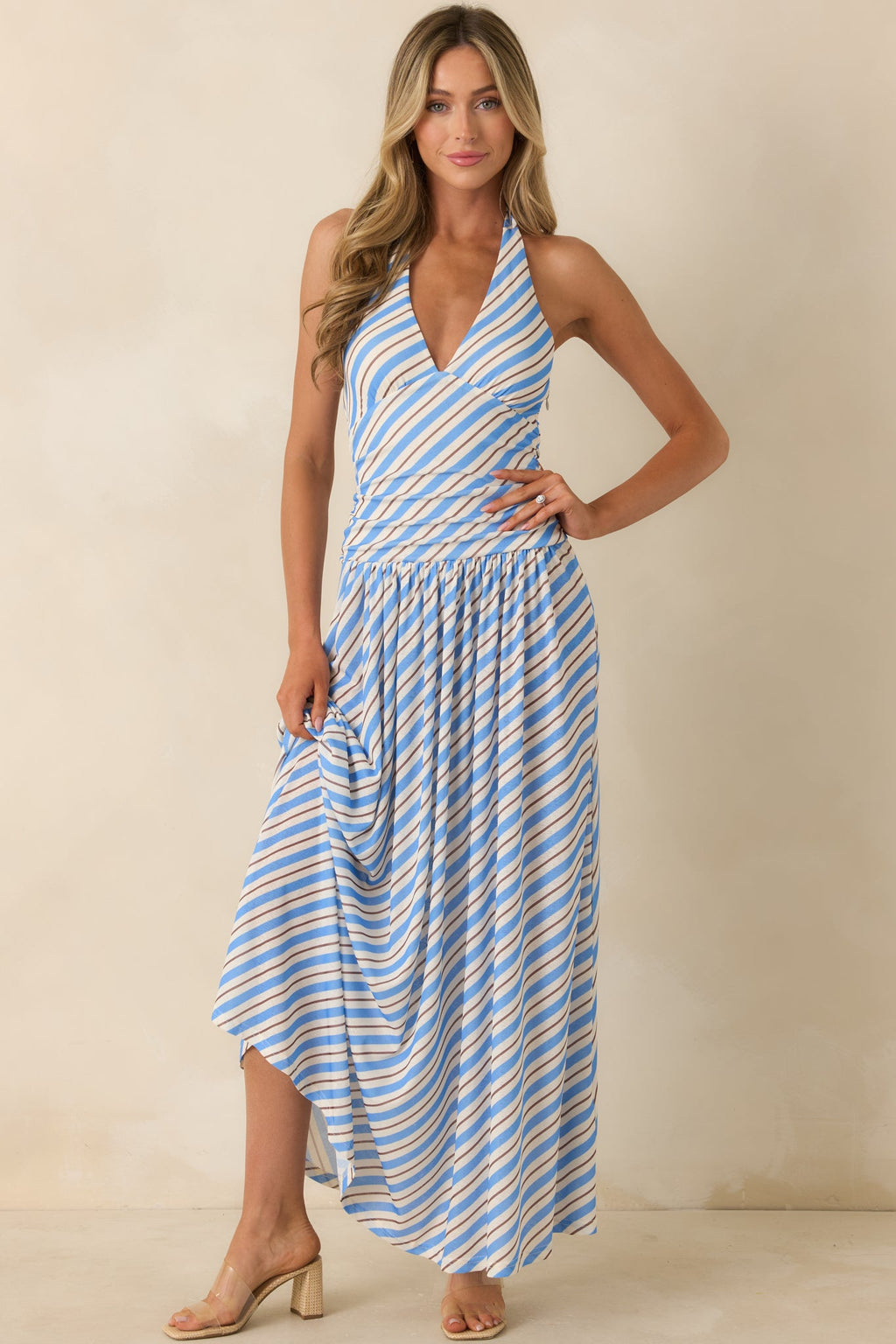 MINKPINK Sancia Blue Stripe Halter Maxi Dress