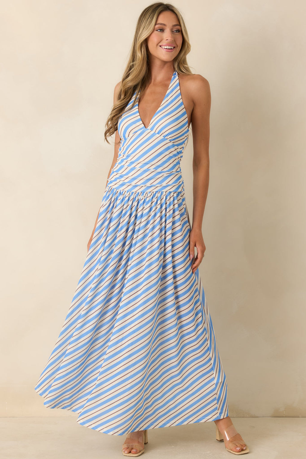 MINKPINK Sancia Blue Stripe Halter Maxi Dress