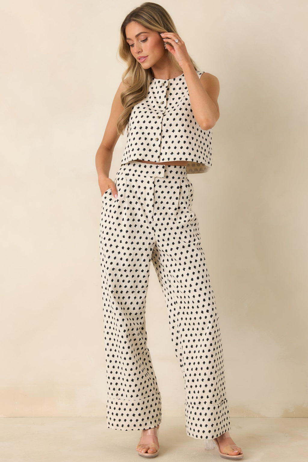 FRNCH Nautilus Ivory & Black Cotton Linen Vest