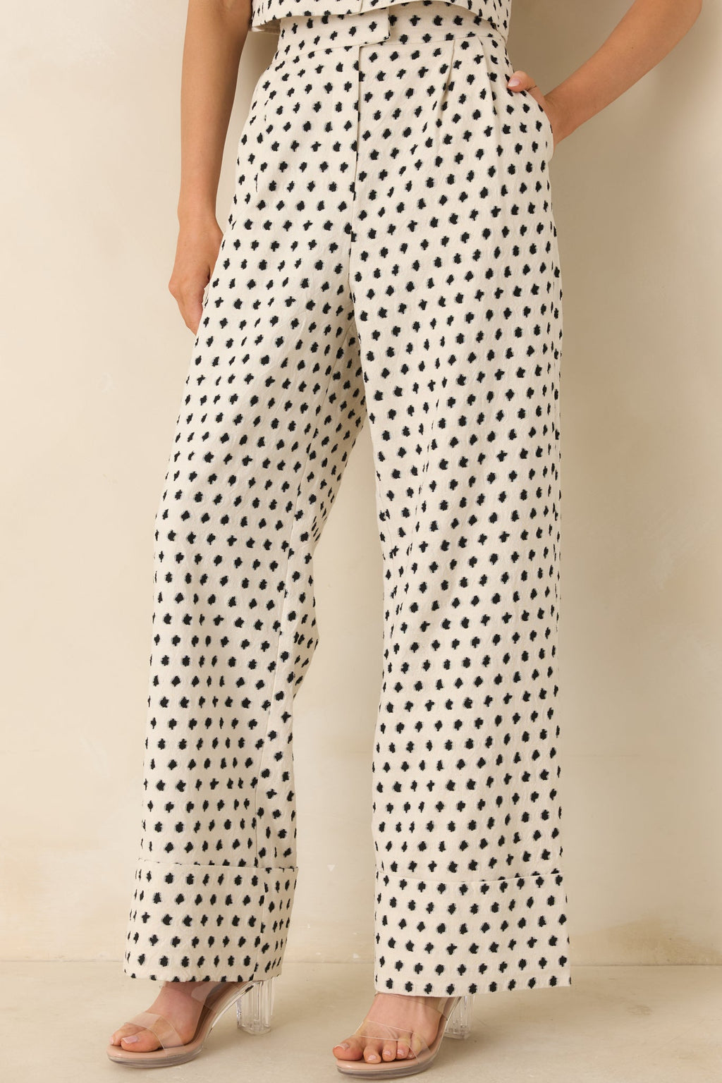 FRNCH Isolde Ivory & Black Cotton Linen Trousers