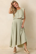 Ebb and Flow Sage Green Blouson Crop Top