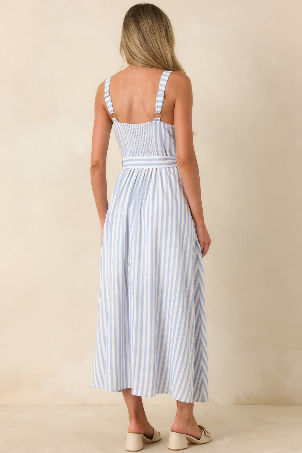 Already Thinking About It Blue Stripe Belted Bustier Midi Dress