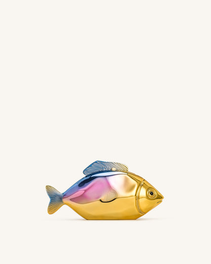 魚形手拿包 - 金色/藍色