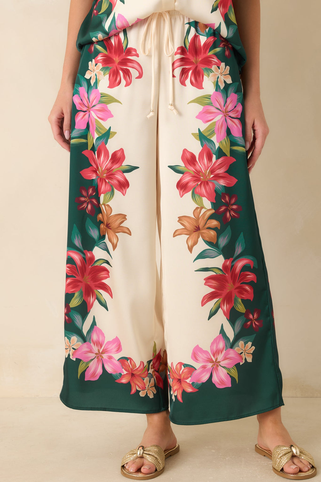 Z Supply Lani Kiwi Teal Multi Floral Wide Leg Pants