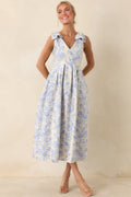 Tie It Up Pretty Blue Floral Bow Strap Midi Dress