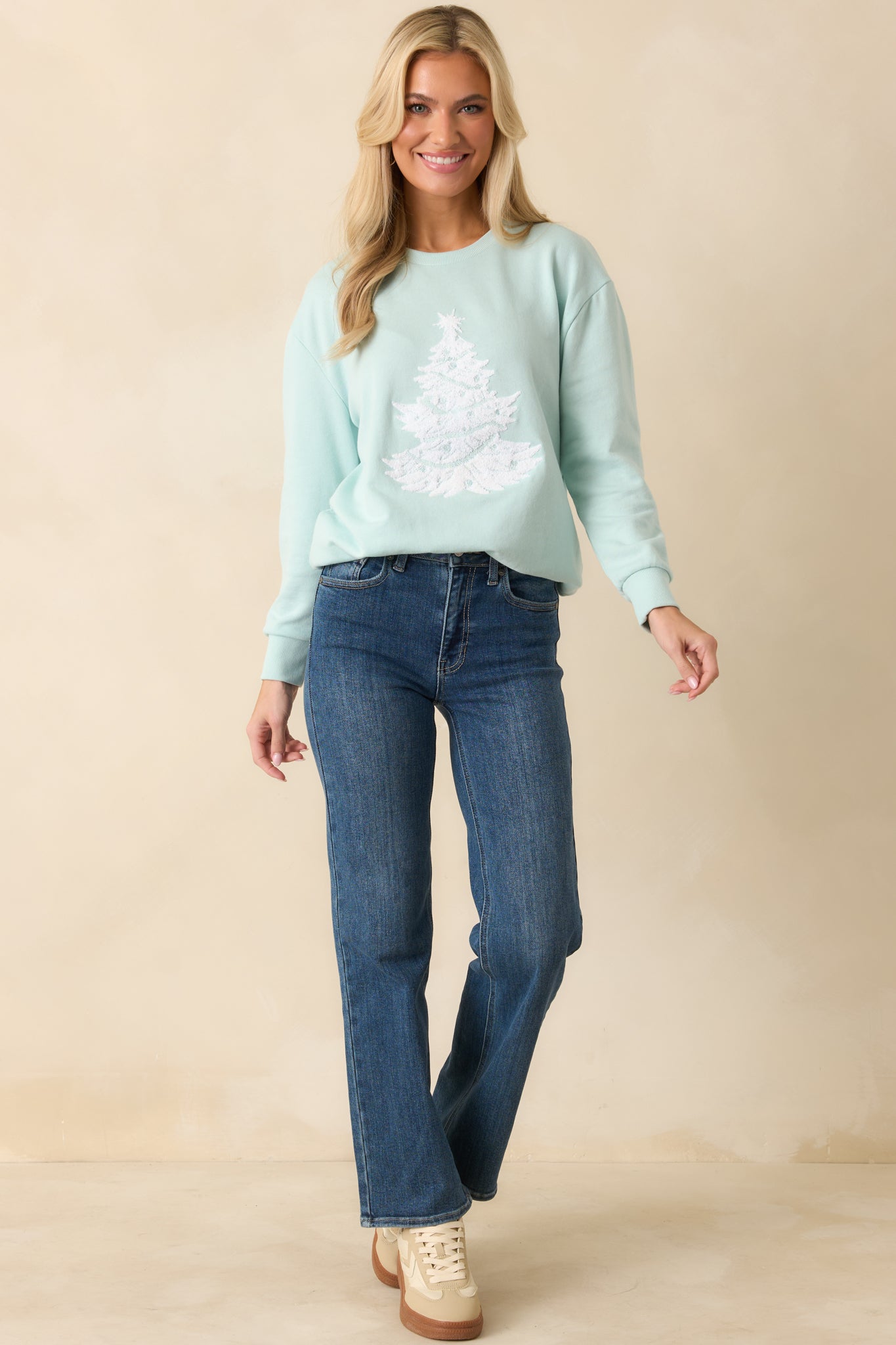 Merry Mint Light Green Christmas Tree Crewneck Sweatshirt