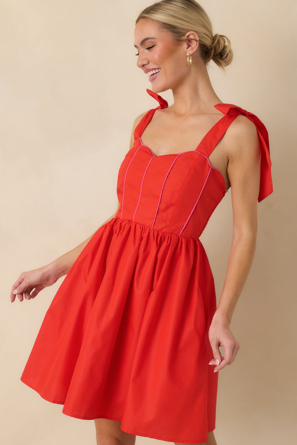 Love Without Limits Red Bow Strap Mini Dress