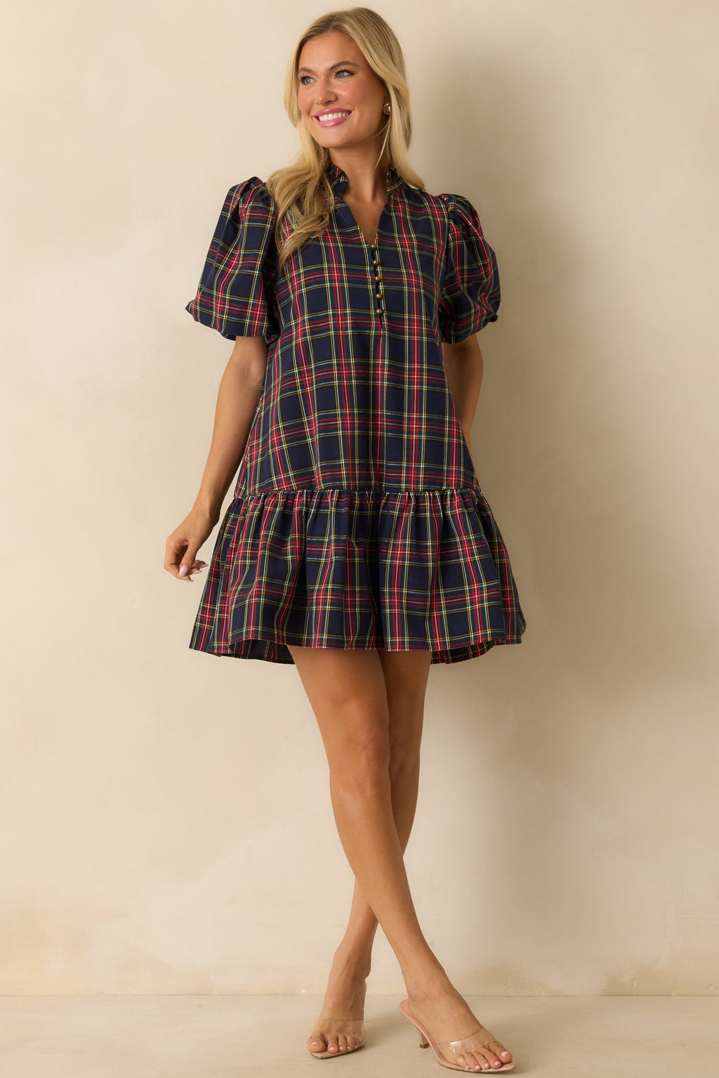 Wrapped in Cheer Navy Plaid Mini Dress