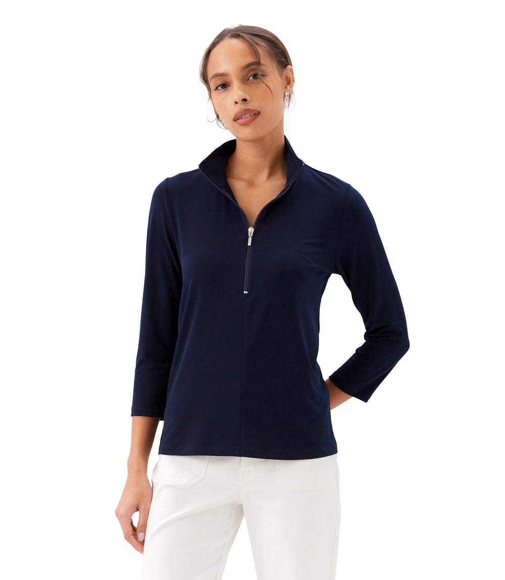 3/4 Sleeve Zip-Up Travel Jersey Top