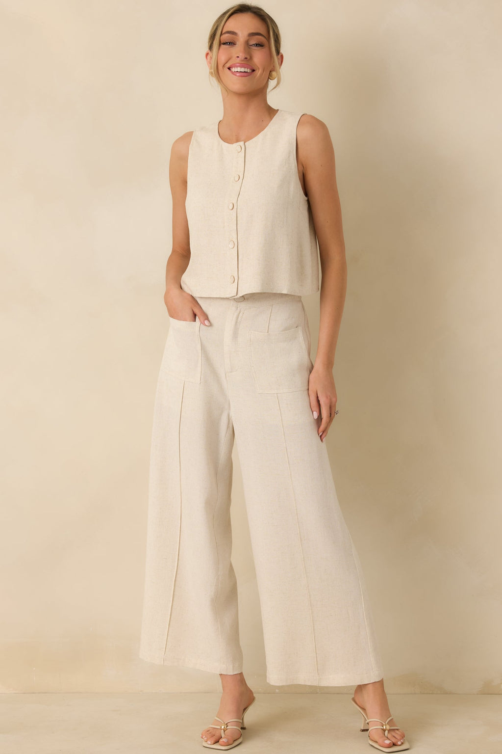 Met Your Match Natural Linen-Blend Wide Leg Pants