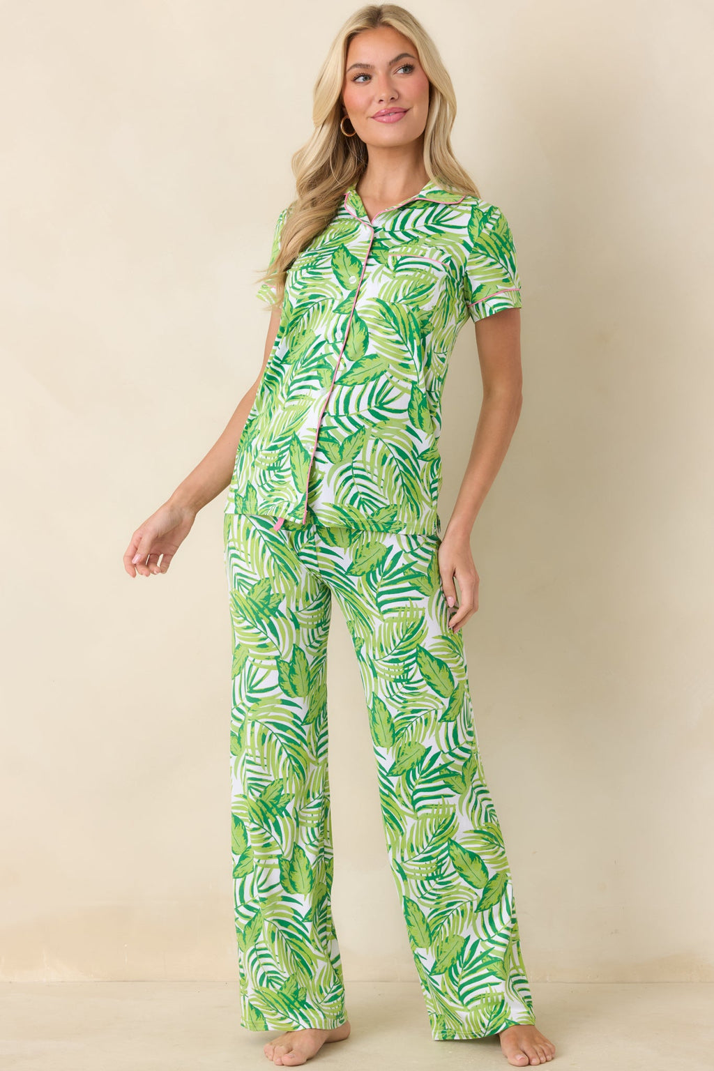 Leaf It to Me Green Leaf Print Drawstring Pajama Pants