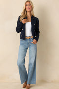 Well Kept Secrets Navy Knit Cotton Double Breasted Cardigan