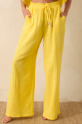 Paradisa Dunedin Yellow Cotton Wide Leg Drawstring Pants