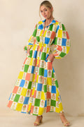Prosperina Naomi Multi Floral Patchwork Linen Blend Maxi Dress