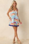Summer Itinerary Coral Orange & Blue Multi Poolside Print Mini Dress