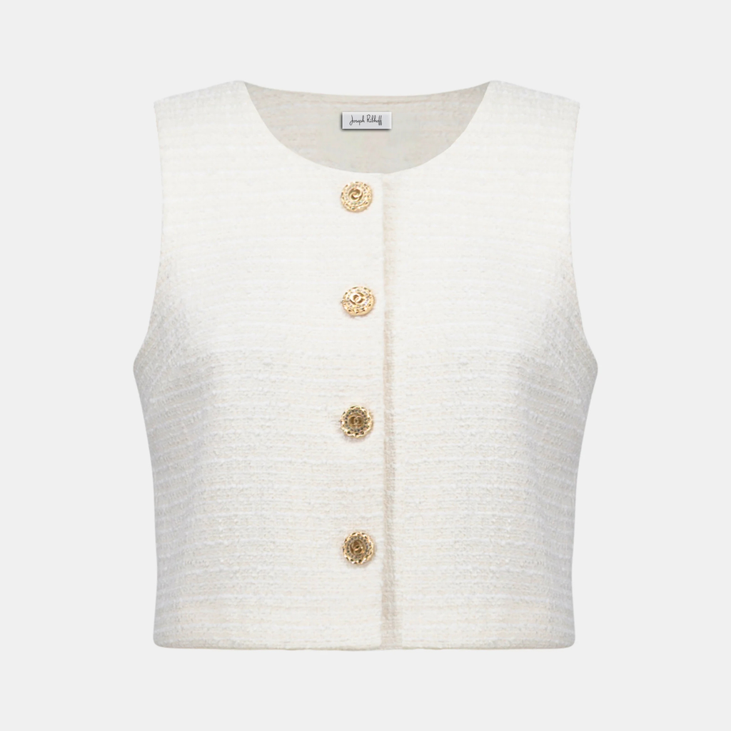 Joseph Ribkoff Bouclé Sleeveless Vest With Gold Buttons