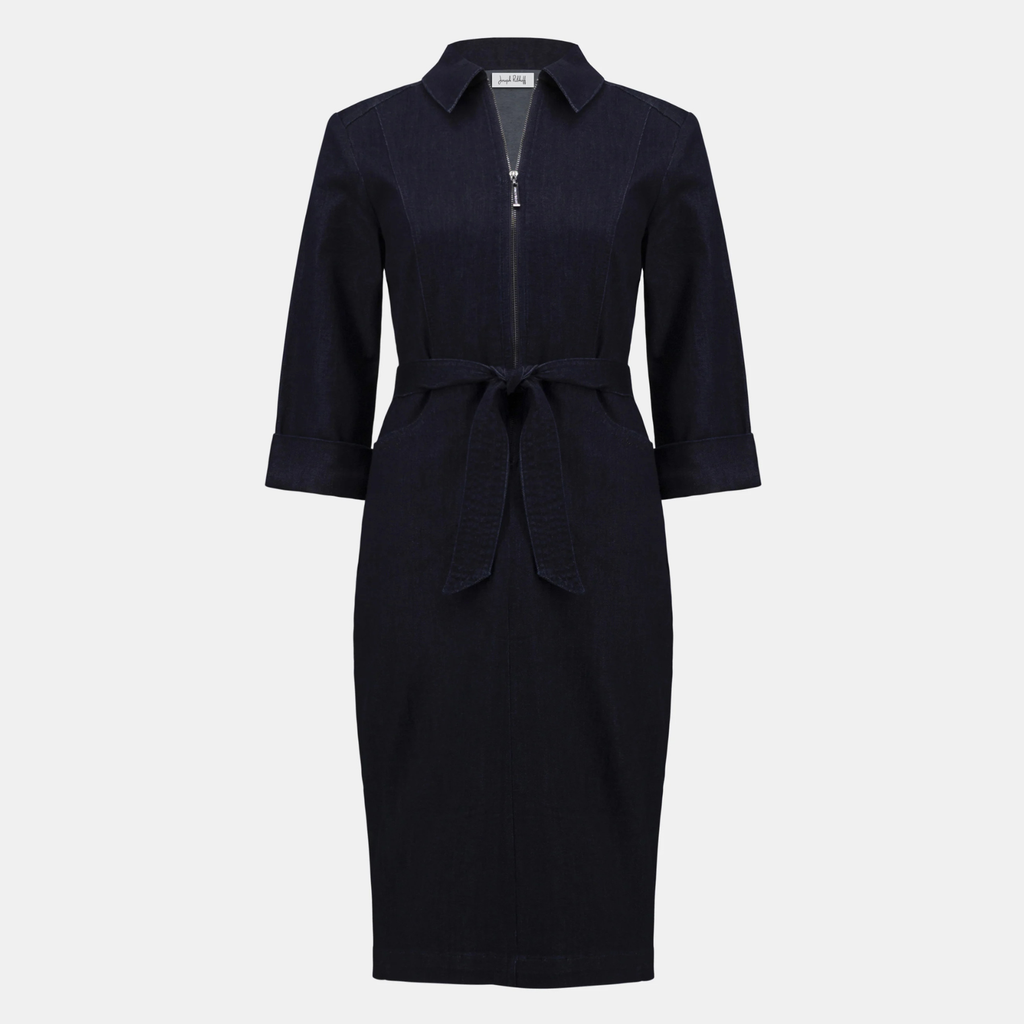 Joseph Ribkoff Denim Dress With Half Zip and Belt