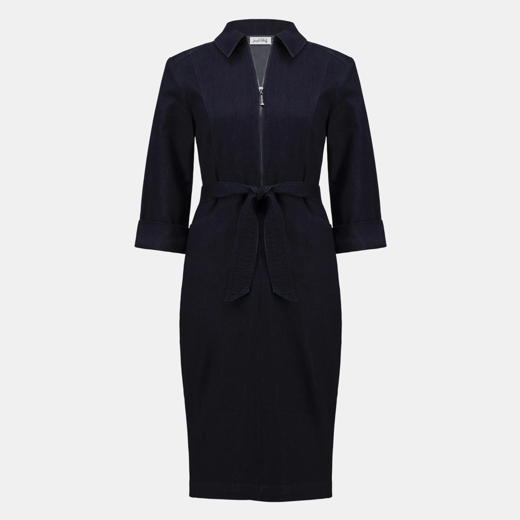 Joseph Ribkoff Denim Dress With Half Zip and Belt