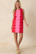 Mod About You Red & Pink Cotton Contrast Scallop Mini Dress
