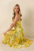 ASTR The Label Alison Yellow Floral Tiered Drop-Waist Maxi Dress