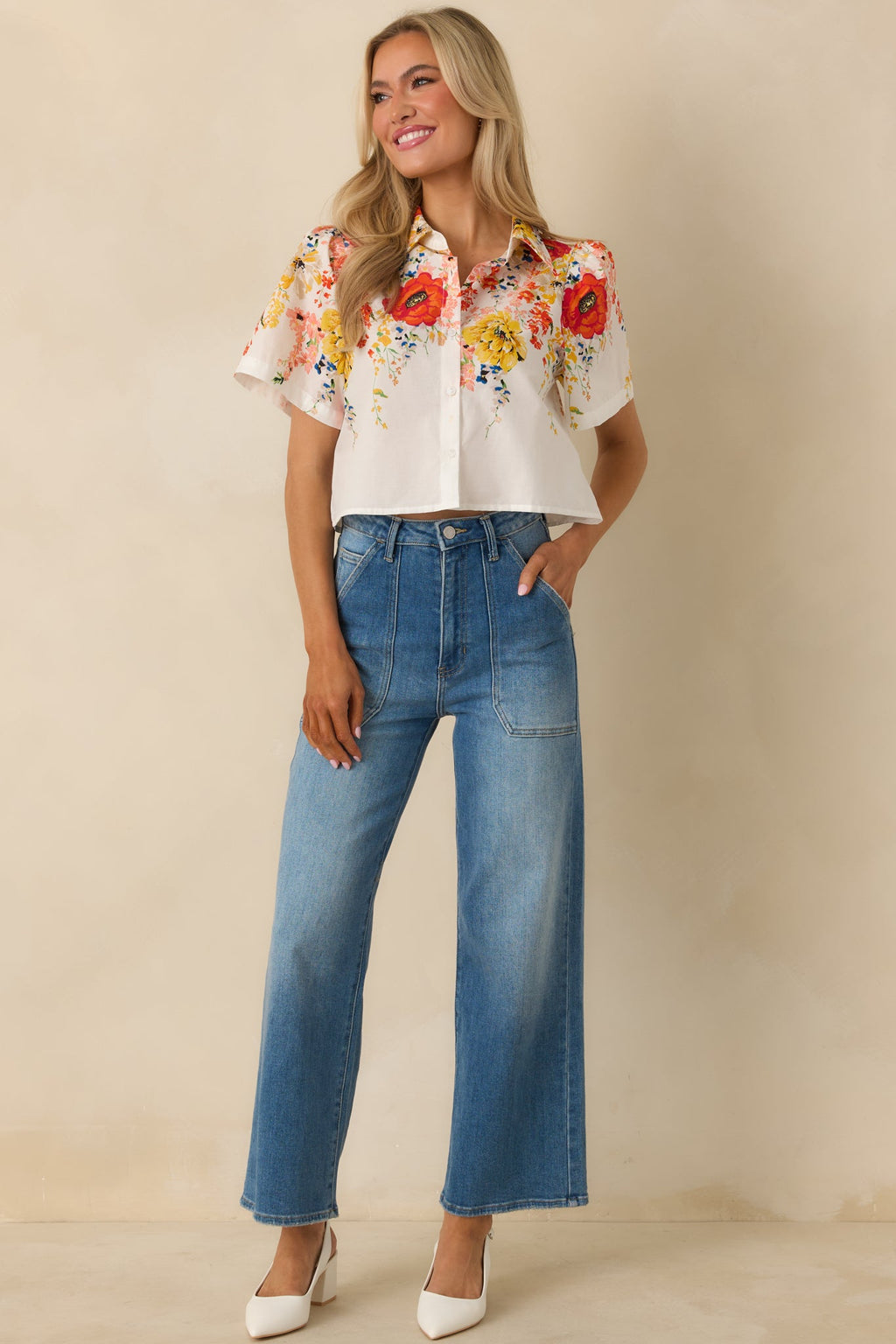 Tomorrow Will Come White Multi Cotton Floral Top