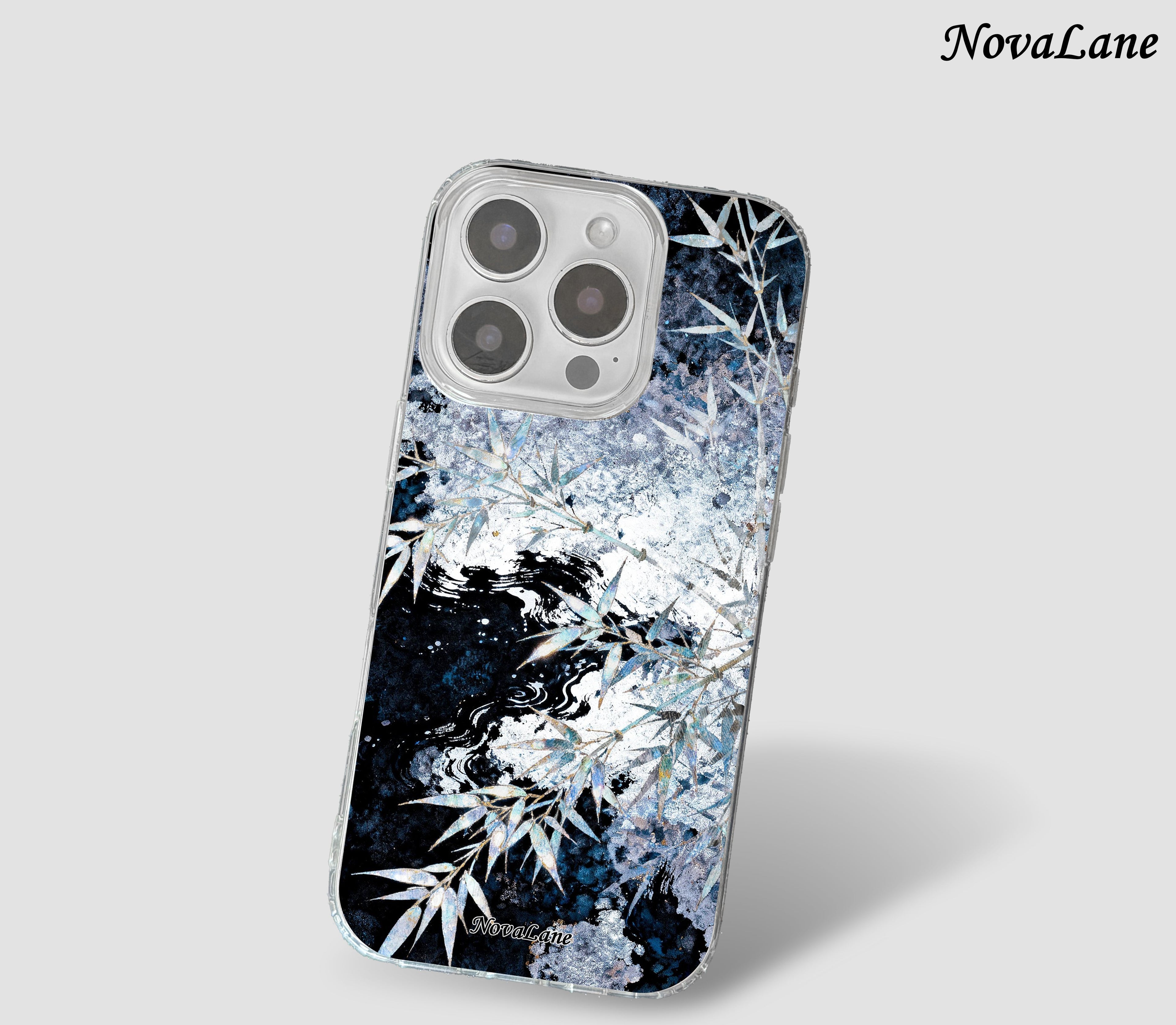 Japanese Silver Bamboo Night Leaves Shining Phone Case Cover