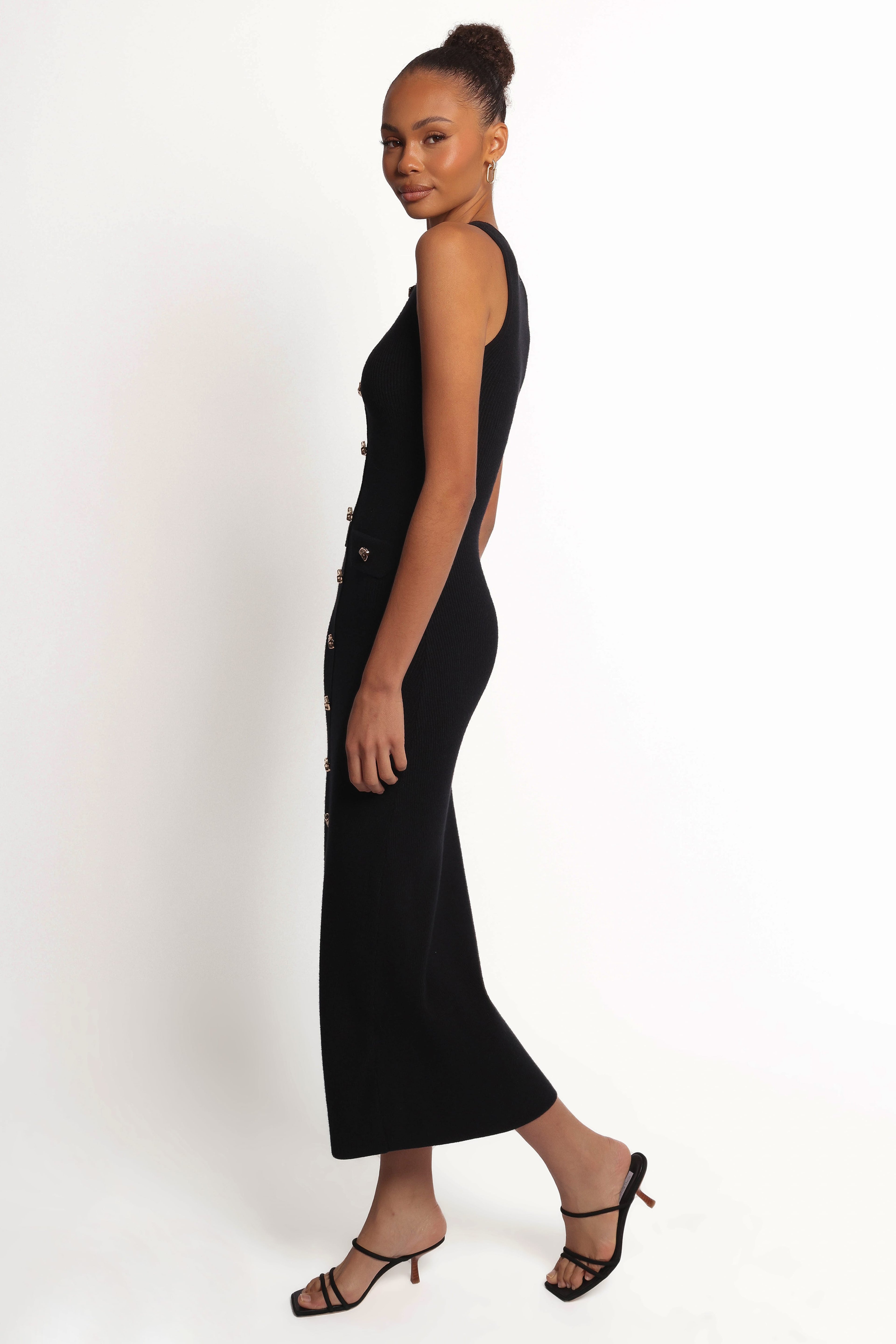 Aspen Button Up Knit Dress - Black