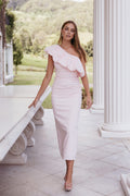 Eliya One Shoulder Frill Maxi Dress - Ballet Pink