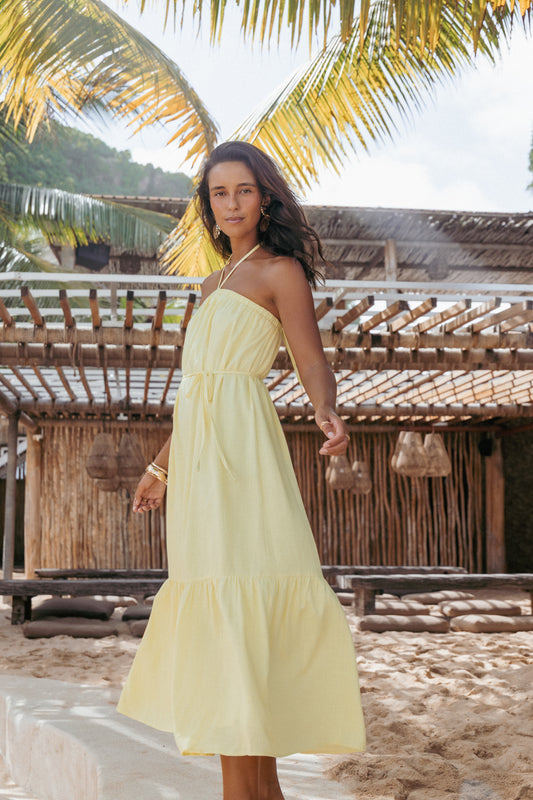View Halterneck Maxi Dress - Lemon